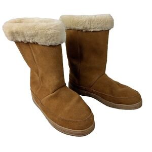 Unbranded Boots Women's Sherpa Ankle Fur Lining Brown Leather Upper Boho Size 7M